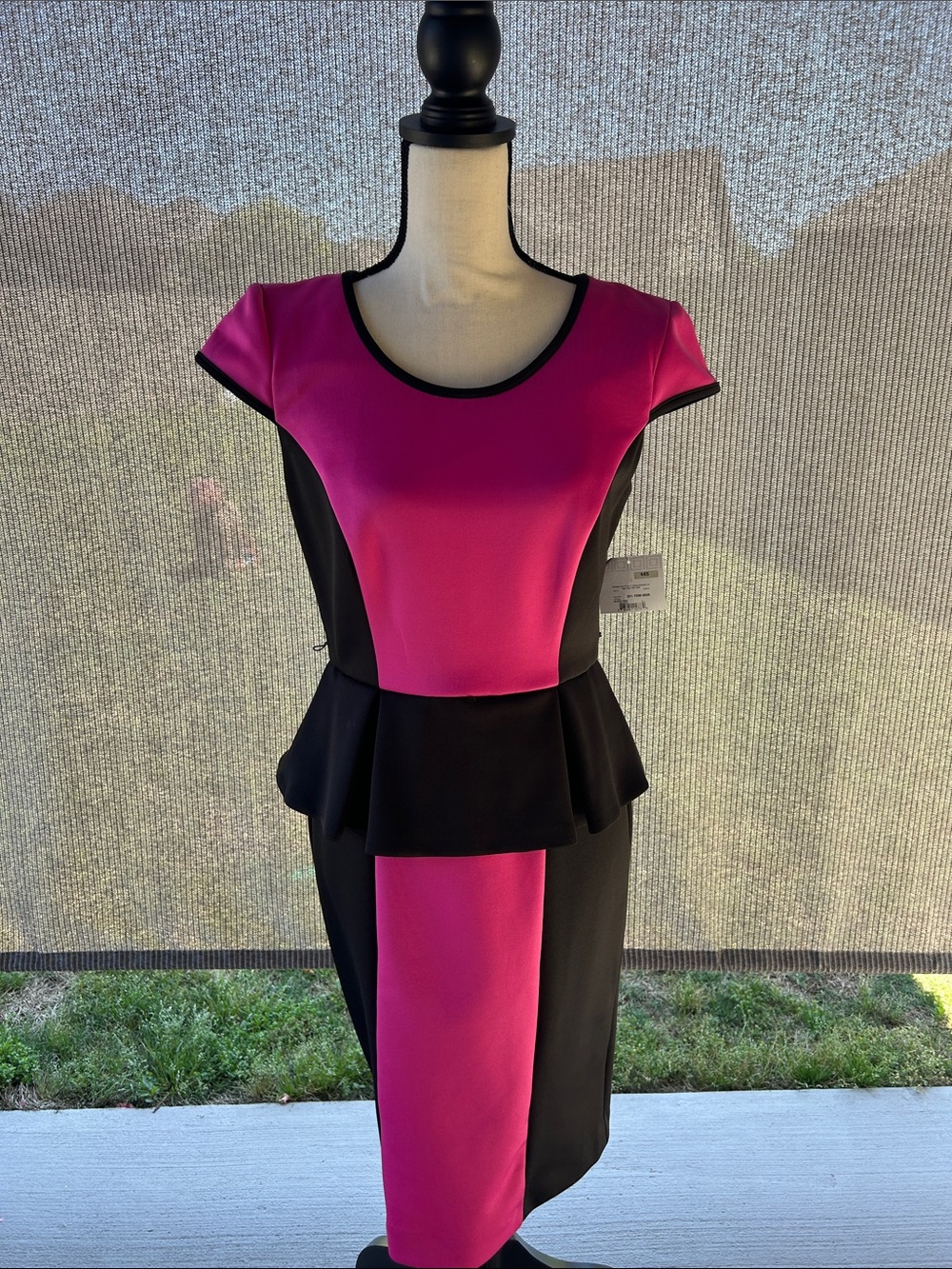 Liz Claiborne Fuchsia and Black Peplum Midi Dress